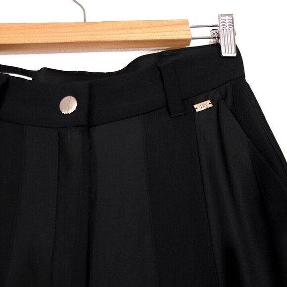 ESCADA Wool Wide Leg Trouser Split Hem Dress Pant Black Satin Stripe Old Money - Picture 3 of 15